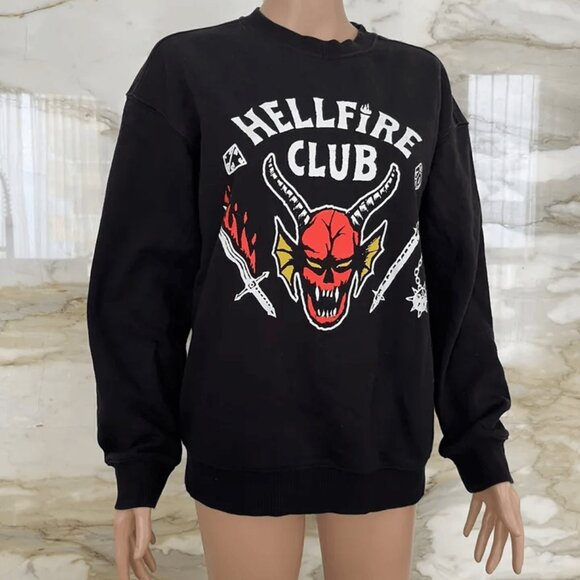 Stranger Things Relaxed Oversized Black Sweatshirt Sweater Unisex Hellfire Club - Picture 5 of 5